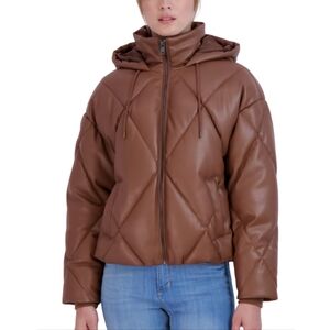 SEBBY COLLECTION Women's Faux Leather Puffer Coat